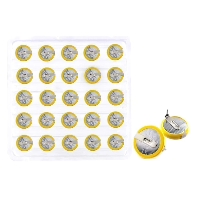 25/50pcs CR2032 Button Battery with 2 Pin Horizontal Soldering Feet 210mAh 3V Lithium Button Cell Batteries with Solder Tabs