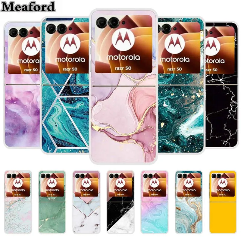 For Motorola Razr 50 Ultra Case Marble Hard Plastic PC Back Cover Phone Cases For Motorola Moto Razr50 5G 2024 Transparent Funda