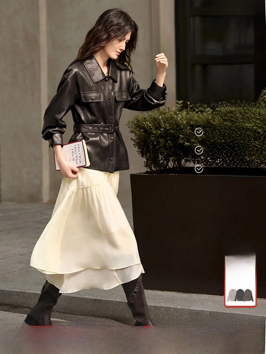 

Женская кожаная куртка XWI Ele коричневого цвета, осенне-зимняя, новая, приталенная, высококачественная, винтажная ветровка-пальто