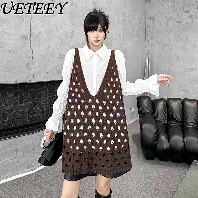 

Женские модные вязаные топы на бретелях с v-образным вырезом, весенне-осенний свободный повседневный свитер средней длины без рукавов, жилет для женщин