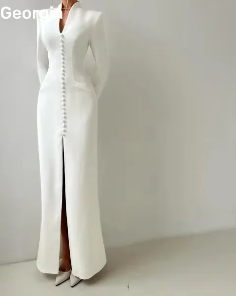 Personalizar vestidos de noche columna dividida con cuello en V vestidos para ocasiones formales cremallera hasta mangas largas vestidos de graduación hasta el suelo cumpleaños