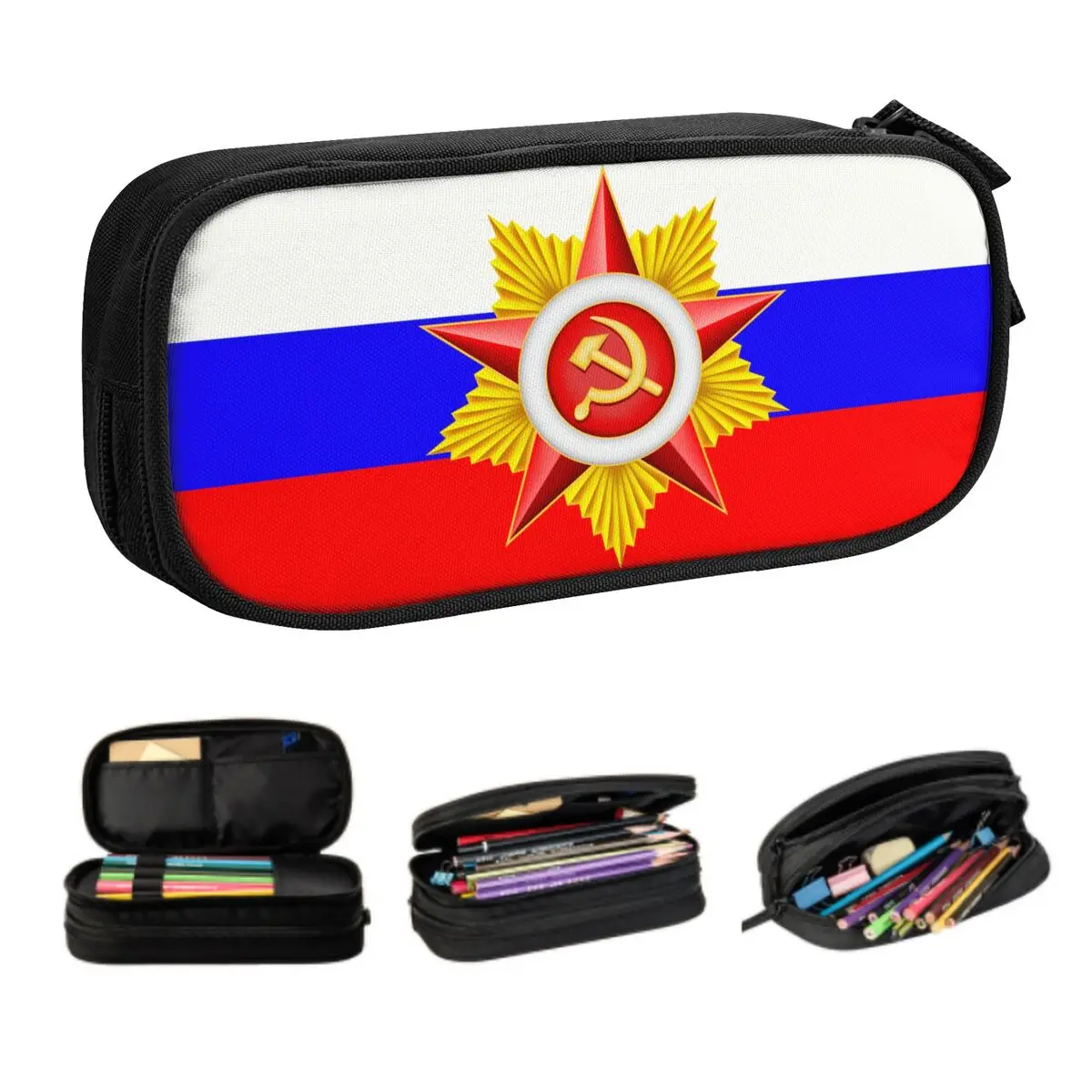 Custom Red Srar Soviet Union Symbol Pencil Case for Russian CCCP USSR Socialist Flag Pen Bag Box School Accessories