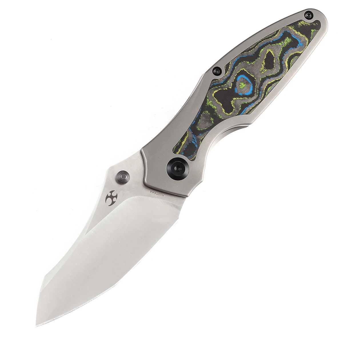 Kansept Baba Yaga K1074A4 Satin CPM 20CV+Bead Blasted Titanium+80S Camo Carbon Inlay Thumb Stud Folding Knife Useful for Hunting