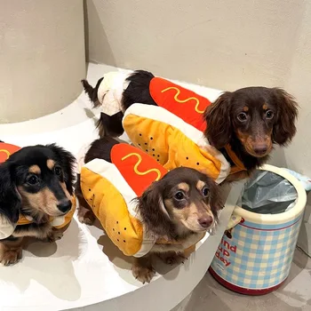 Funny Halloween Dog Costumes Large Small Dogs Cat Hot Dog Shaped Adjustable Pet Clothes Pets Party Costume Suit Bulldog Supplies 1