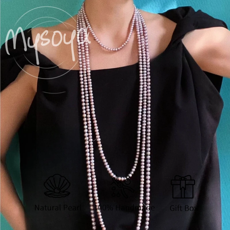 

MYSOYA Purple Freshwater Pearl Long Necklace 6-7mm With Gift Box For Her/ Him Suitable For Birthday Wedding Valentine's Day