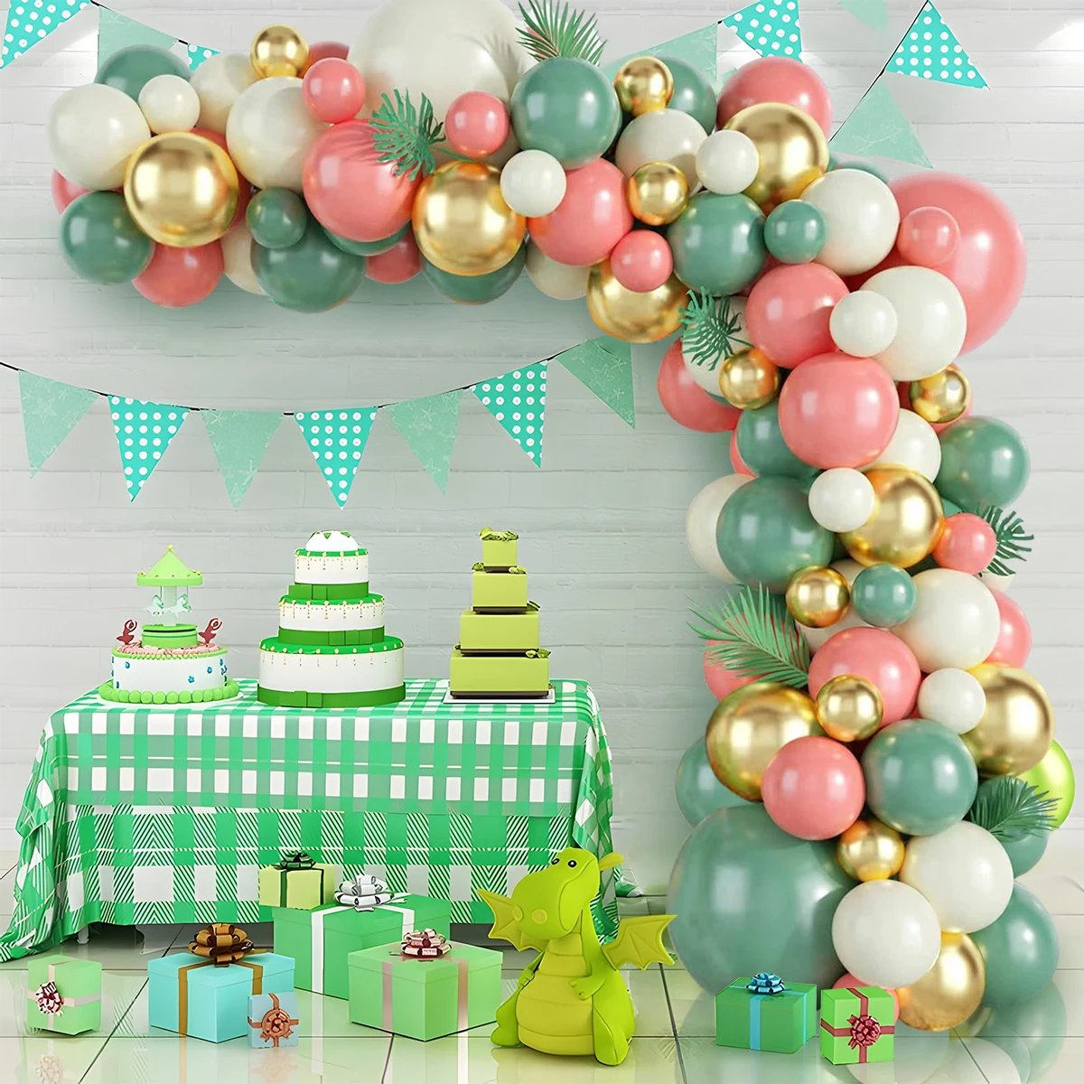 Kit de arco de guirnalda de globos verdes de frijol Rosa Retro, decoración de fiesta de cumpleaños, suministros de fiesta de cumpleaños de boda para niños, Balón de látex para Baby Shower