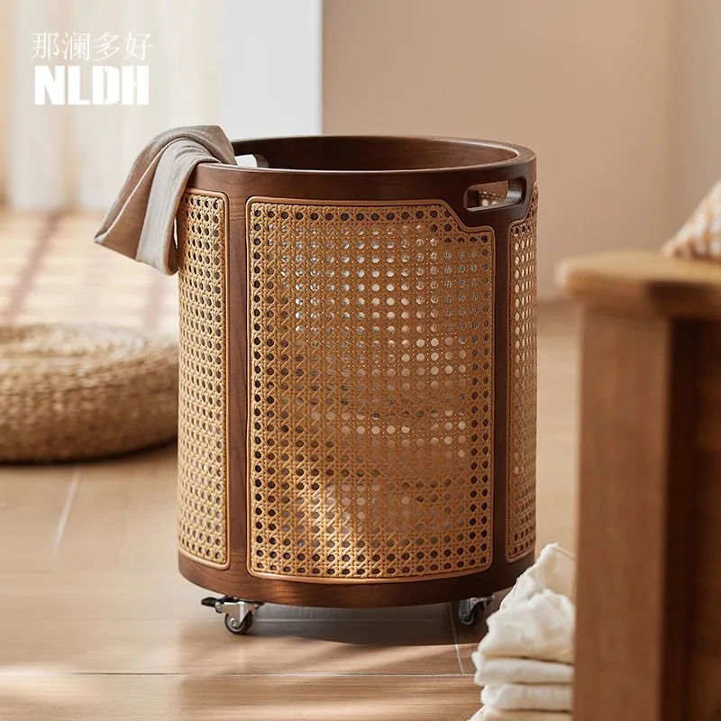 Household rattan round dirty clothes , felt toys, dirty clothes, bedroom sundries storage basket with lid storage