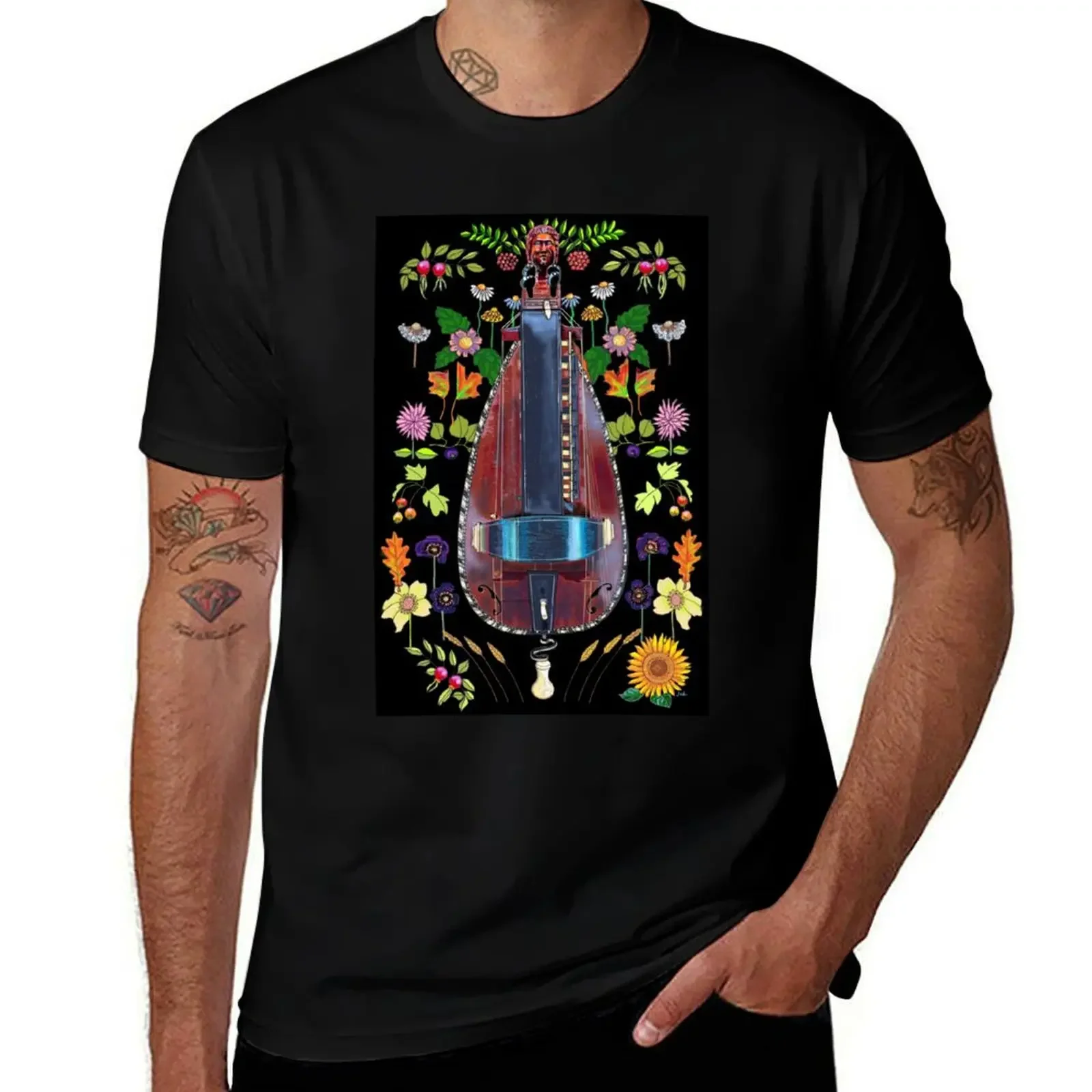 1920's Hurdy-gurdy with Sunflower T-Shirt cotton graphic tees customizeds tee shirts for men