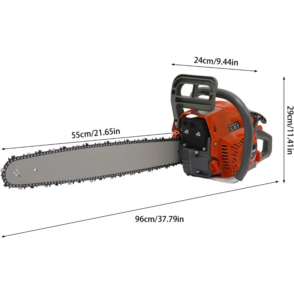 22 นิ้วลูกโซ่แก๊ส 2 จังหวะ 60CC 2.8KW เครื่องยนต์มือถือแก๊สเลื่อยโซ่ Air-cooled เบนซินเลื่อยชุดสําหรับตัดไม้