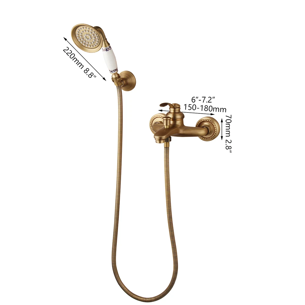 OUBONI Wall Mounted Shower Faucet Antique Brass Shower Set Hand Shower Head Bathroom shower faucets Single Handle Mixer Sets