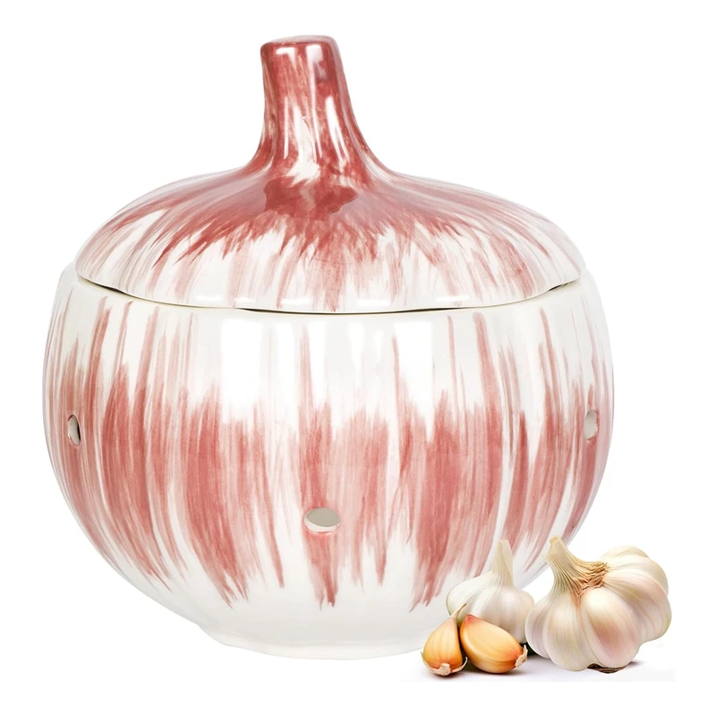 Garlic Keeper For Counter With Lid Ventilated Ceramic Garlic Keeper, Garlic Holder Storage Container To Keep Your Garlic