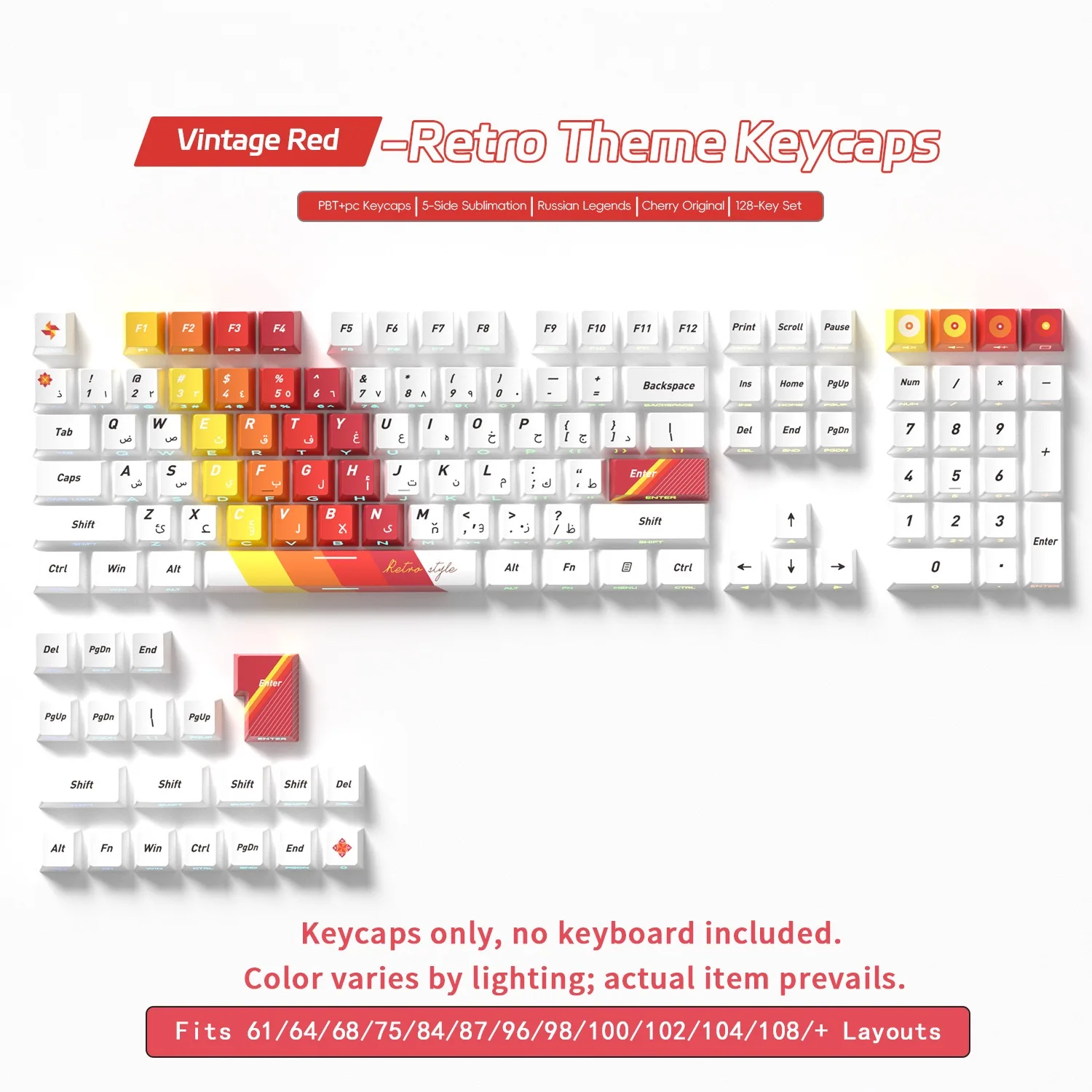 Arabic English Keycaps for Mechanical Keyboard DIY Replacement Keys RGB Backlit Side Transparent Original Cherry Profile Keycaps