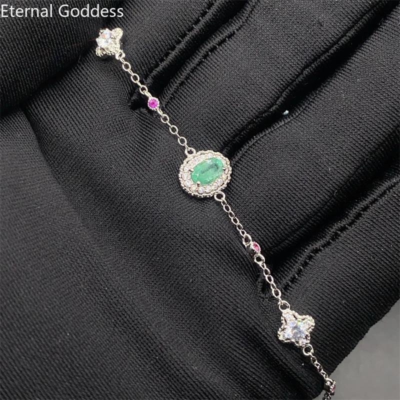 

Luxurious Thick Geometry Natural Green Emerald Bracelet Natural Gemstone Bracelet S925 Silver Girl Gift Party Jewelery bangles