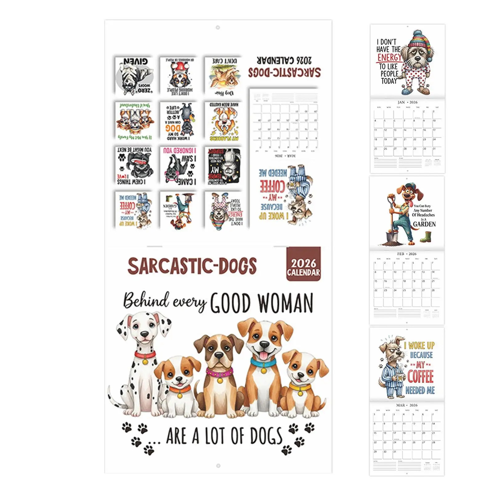 2026 SARCASTIC-DOGS Calendar Humorous Dog Wall Calendar Wall Calendar Planner Organizer Display Monthly Schedule Planner