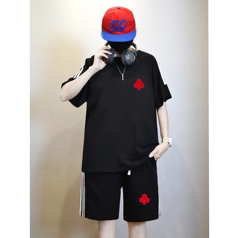 

Summer Men Sets Print Short Sleeve T-Shirts +Shorts Breathable Man Sportswear 2 Pieces Suits
