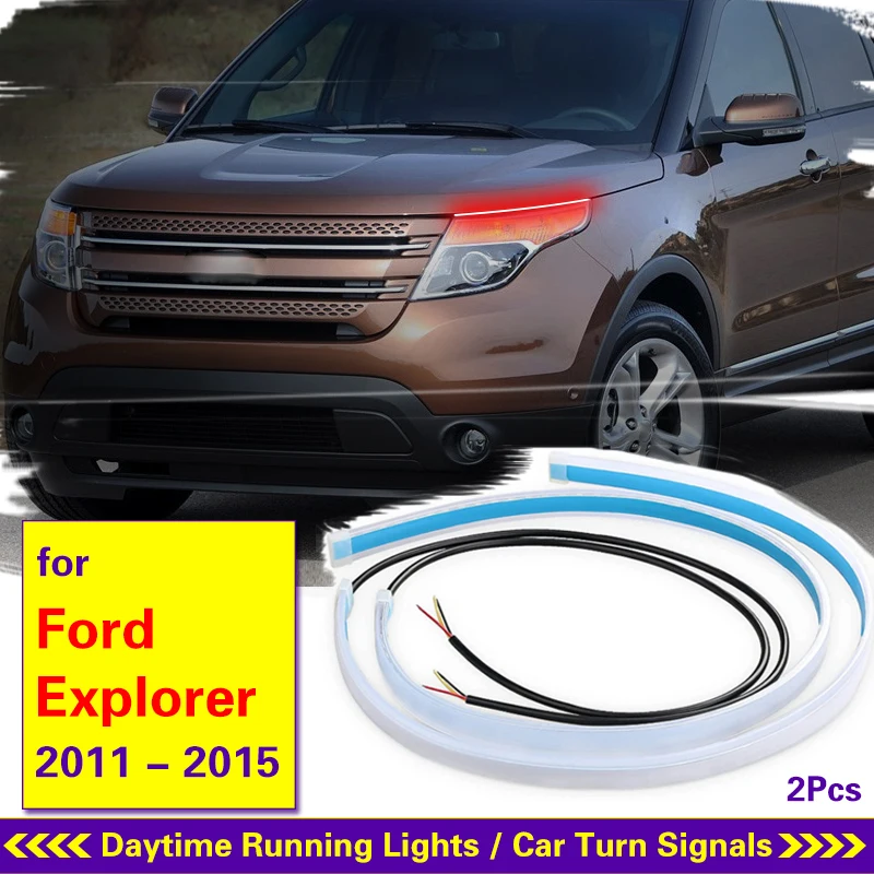 

2x LED DRL Car Daytime Running Light Flexible Strip For Ford Explorer 2011-2015 Auto Headlights Turn Signal Brake Flow Light 12V