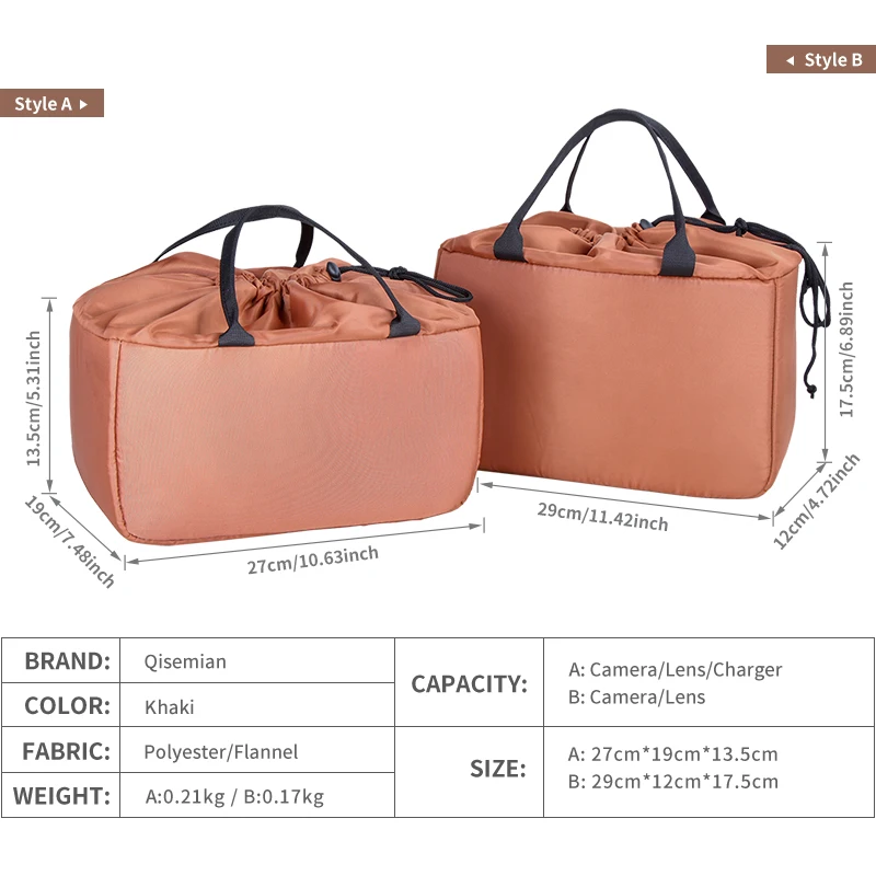QISEMIAN DSLR Camera Inner Bag Hand-Held Handbag Ultra-Thick Photography Storage Solution for Camera Protection