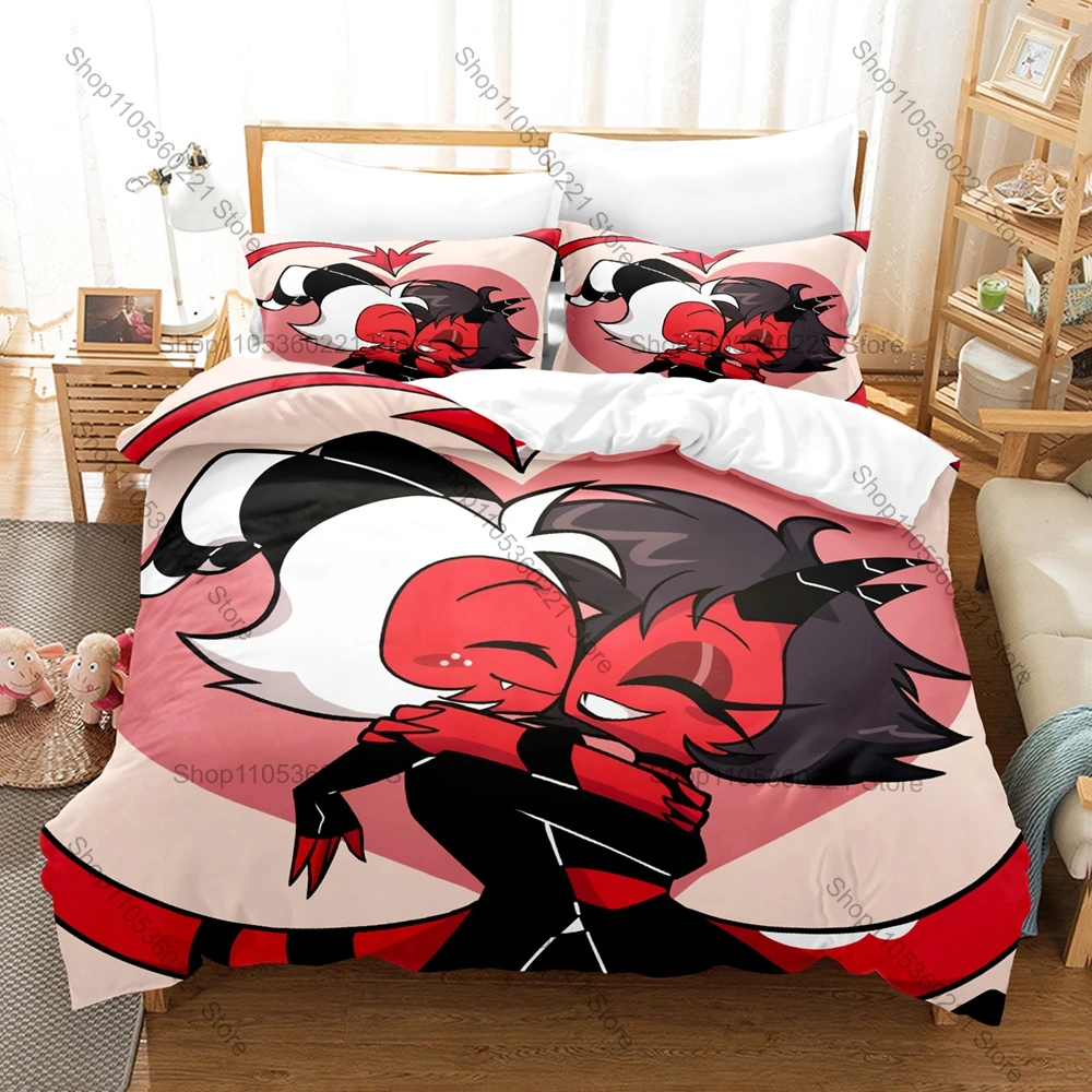 Kawaii Anime Bedding Set 3Pcs Printed Duvet Cover Set Microfiber Bed Linen For Moxxie Millie Fans Home Bedroom Decoration Gift