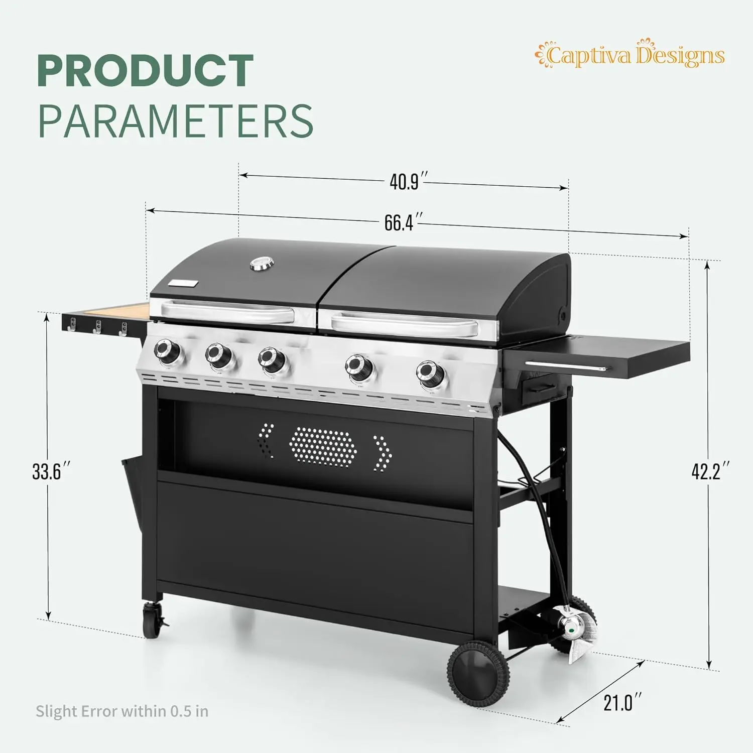 Propane Gas Griddle Grill Combo with Porcelain-Enameled Cast Iron Grate & Cast Iron Pan, Dual BBQ Grill With Flat, Customized