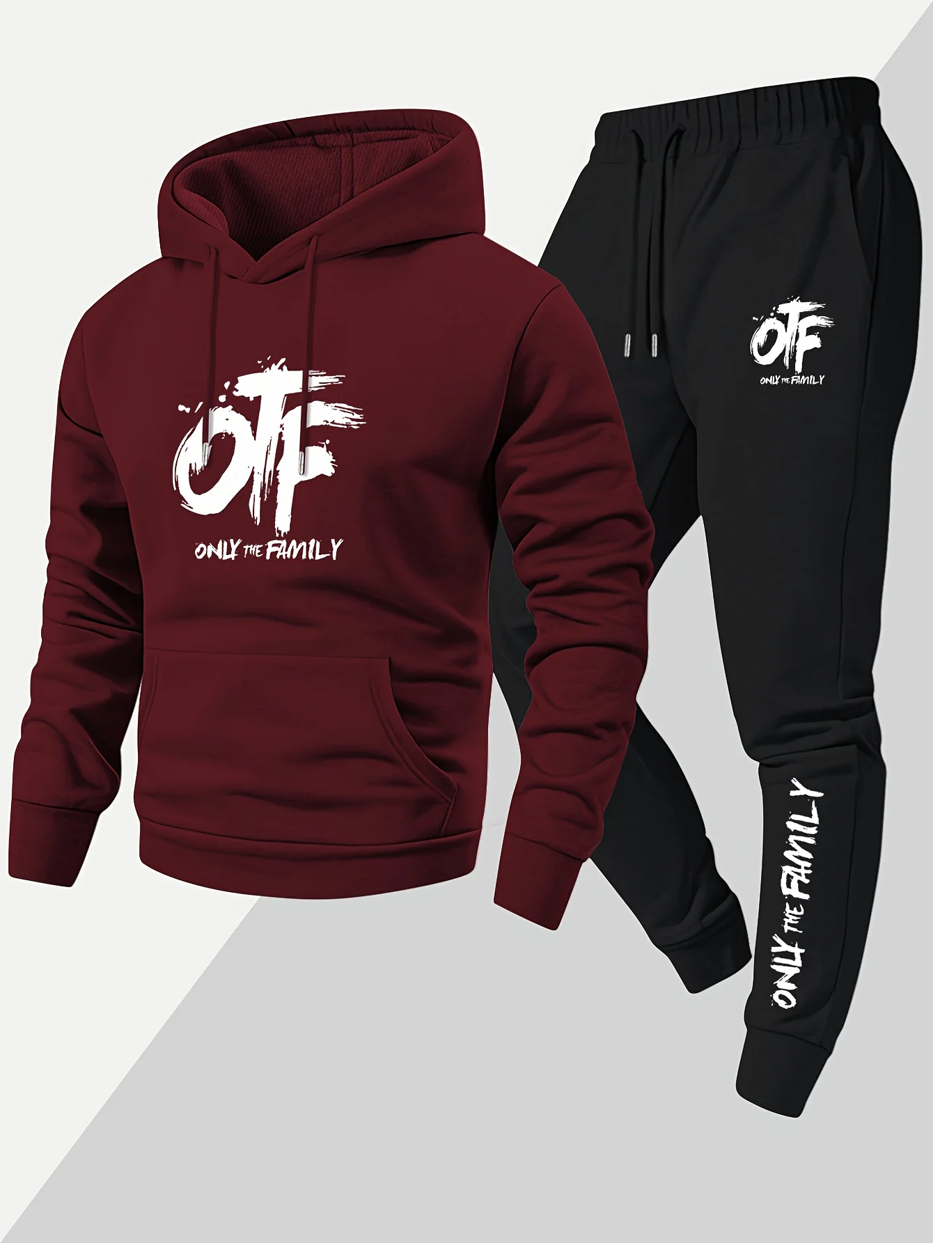 

Men 2Pcs Graffiti OTF Letter Print Hoodie Sweatpants Set Polyester Loose Autumn Street Casual Tracksuit For Men