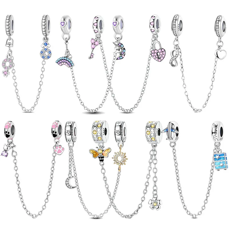 

New 925 Sterling Silver Devil's Eye Red Heart-shaped Safety Chain Fashion Charm Women's Jewelry Birthday Christmas Gifts