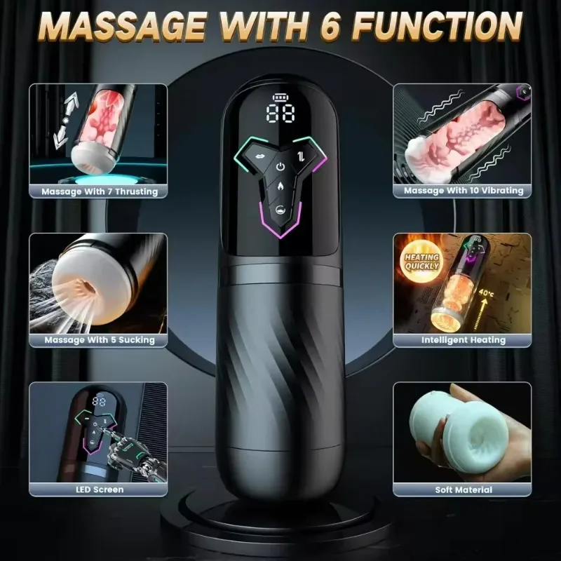 Automatic Piston Telescopic Heated Male Masturbator Cup with 10 Vibrations and 5 Suction Modes Penis Pump LCD Sex Toys for Men