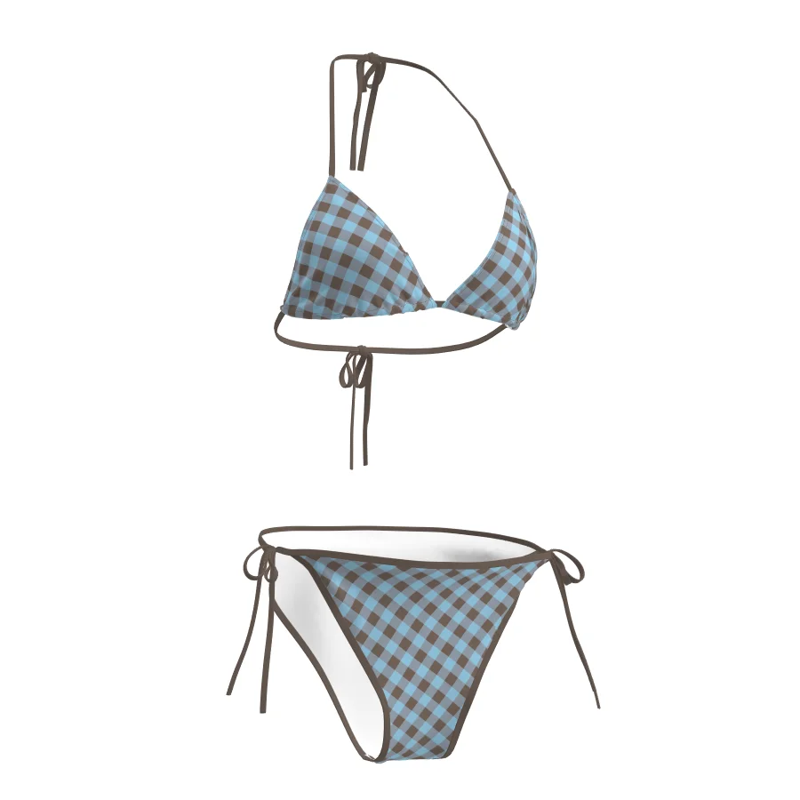 Millennium Lady Bikini Set Beach Vacation Blue Plaid Tie-Dye Two-Piece Swimsuit Women's Innerwear Y2K Sport Fitness Fans Goods view 2