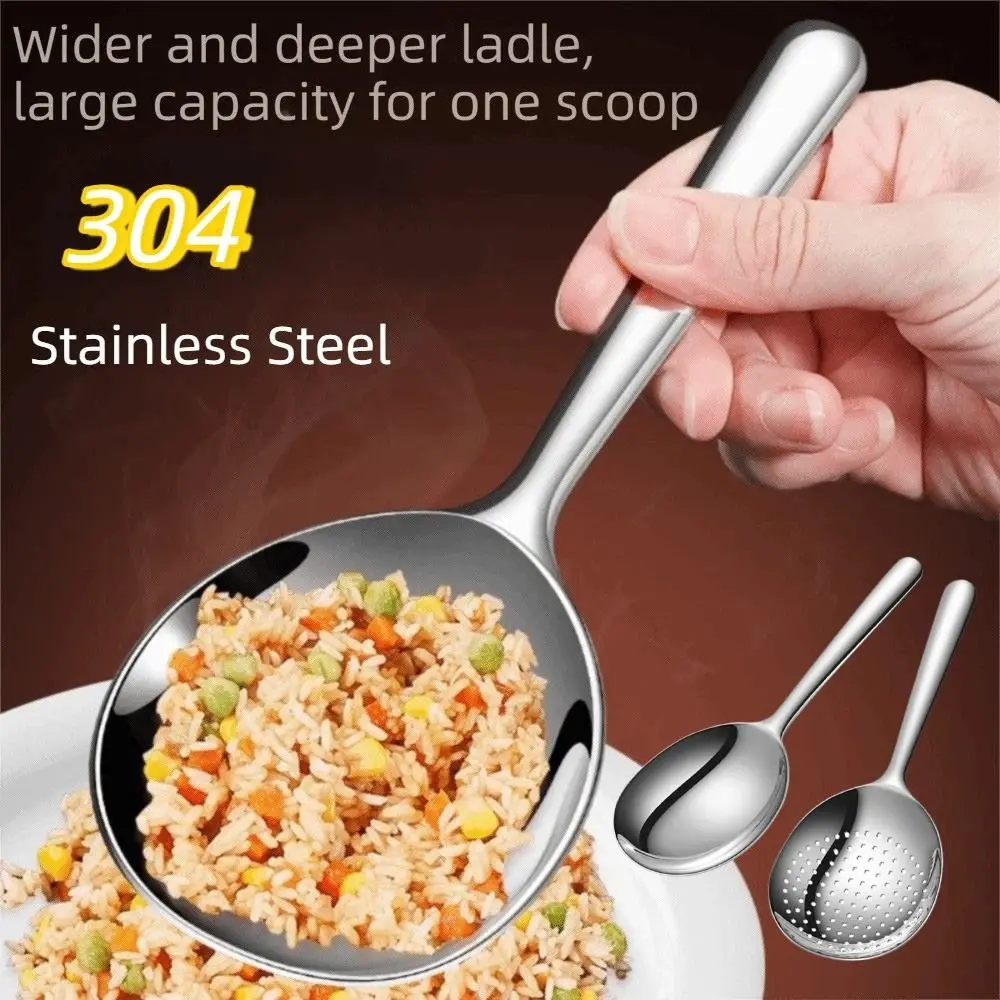 

Practical 304 Stainless Steel Large Soup Spoon Rust-proof Food Grade Big Colander Deepen Simple Communal Spoon Restaurants