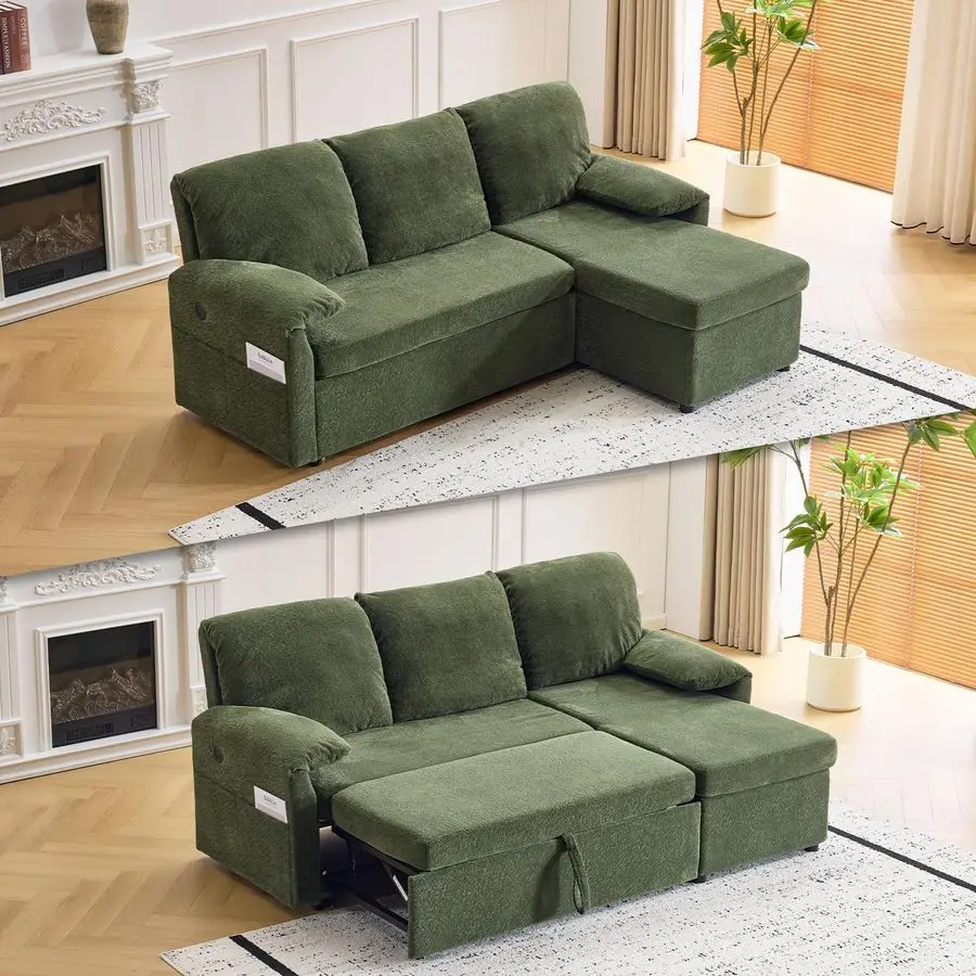 

Convertible Sofa Bed Couches for Living Room, Sleeper Sofa with Pull Out Couch Bed,CloudLike Plush Fleece LShape Sectional Couch
