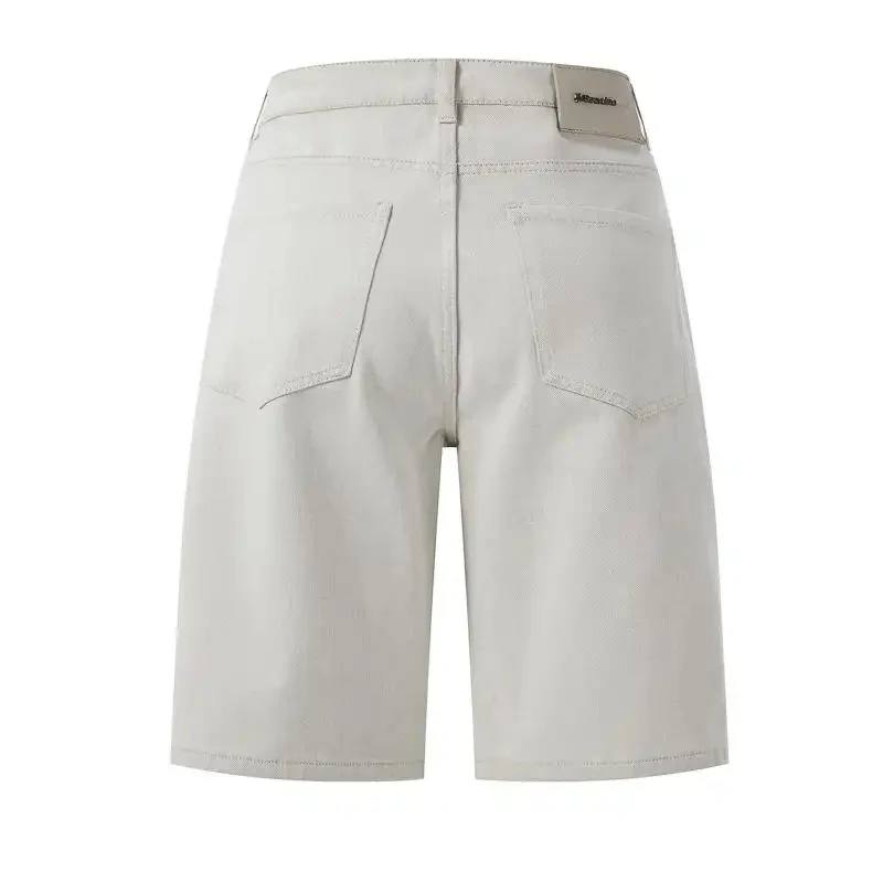 Men's White Denim Shorts, Simple Korean Style Design, New Summer 2026 Collection, Loose Straight Five-Point Half-Length Cut, Ver