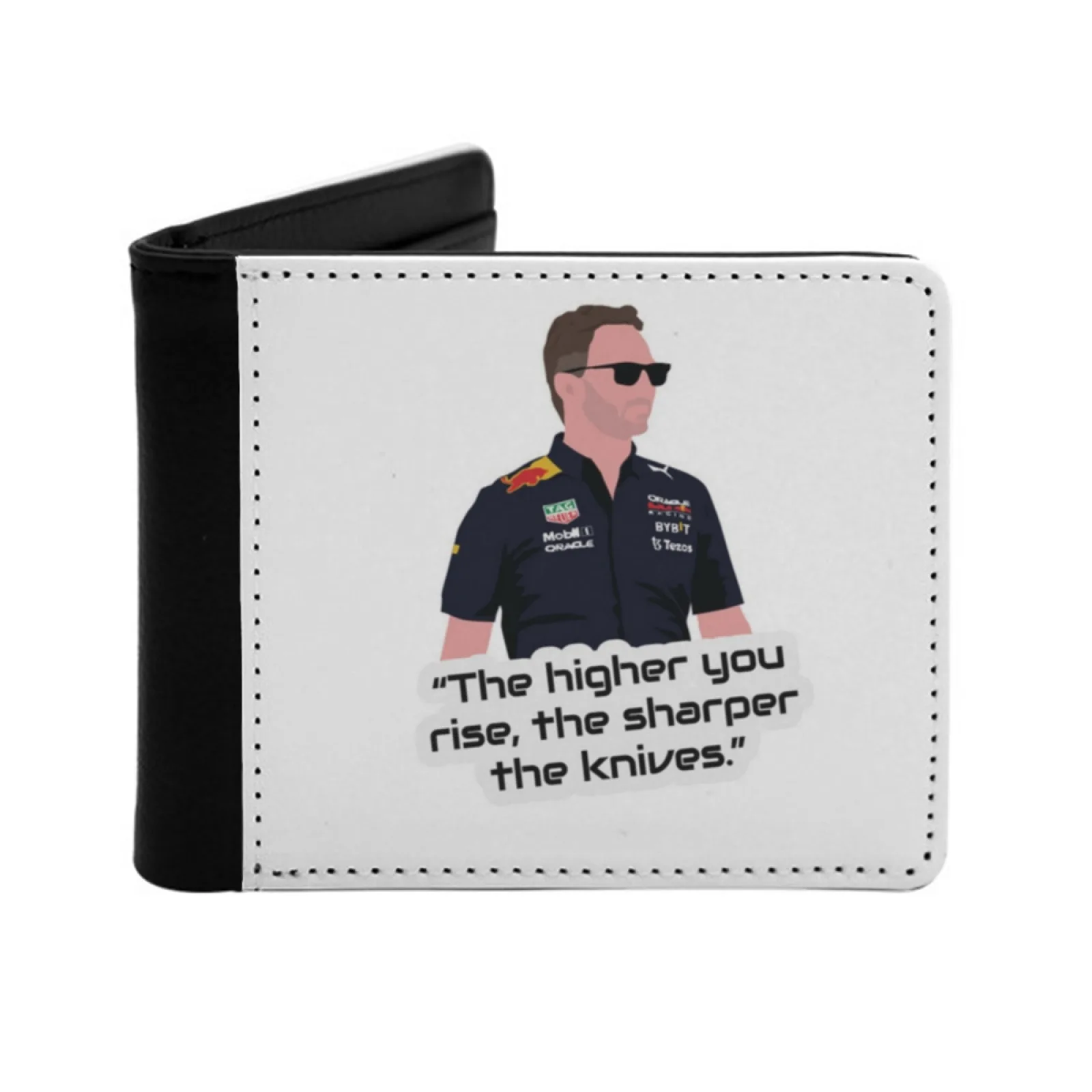 

Christian Horner " The Higher You Rise The Sharper The Knives " Personalized Men's Leather Wallet Credit Card Pouch Purse