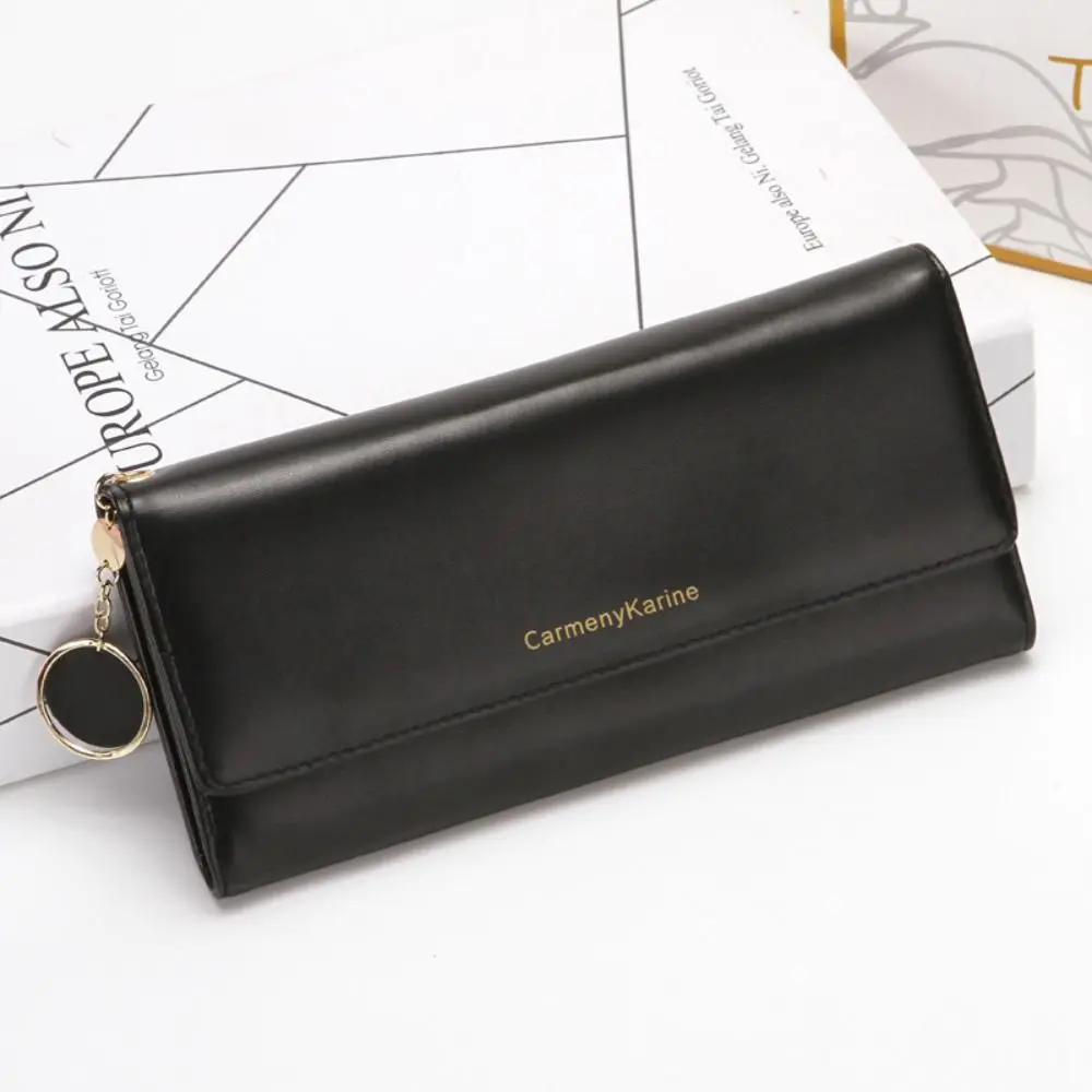 Luxury Leather Long Wallet Solid Color Multi-layer Women Tri-fold Wallet Large Capacity Coin Purse PU Card Holder Ladies