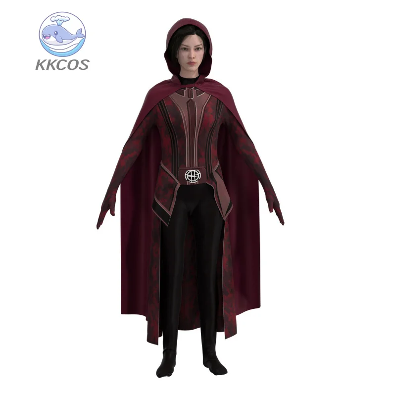 Wangda Vision القرمزي تأثيري الساحرة زي تاج مقنعين عباءة المرأة ماجيك بطل الزي لحفلة الهالوين KKCos