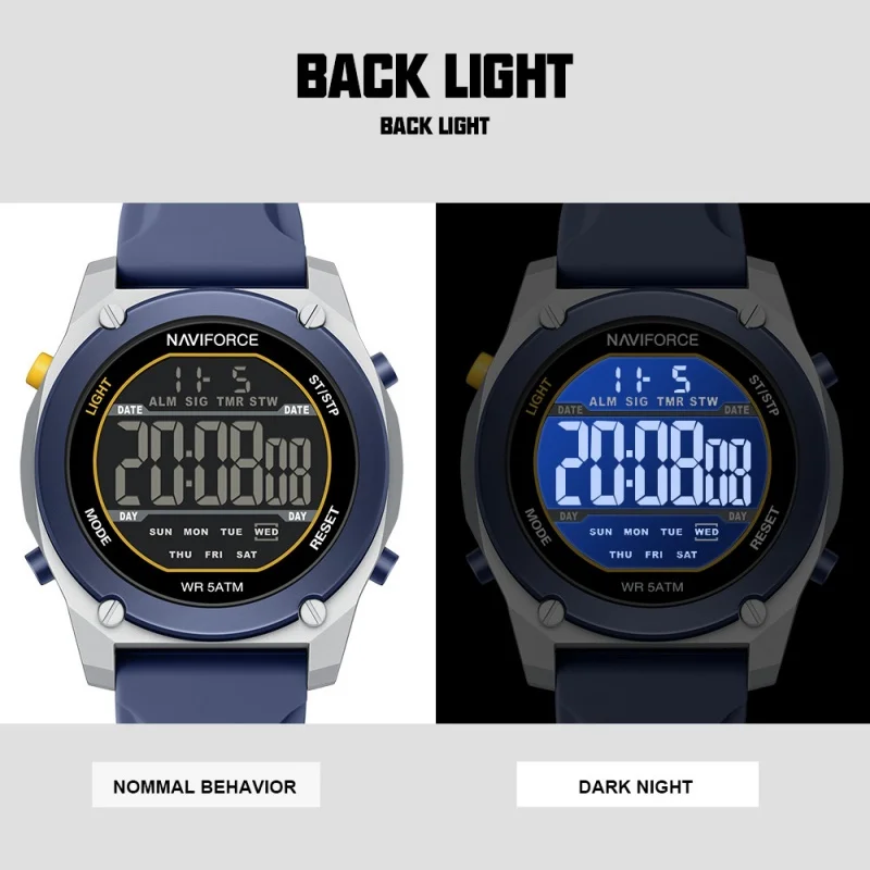 NAVIFORCE Men's Sport Casual Waterproof Shockproof Watch with Night Light Calendar Display Silicone Strap Fashion Wristwatch