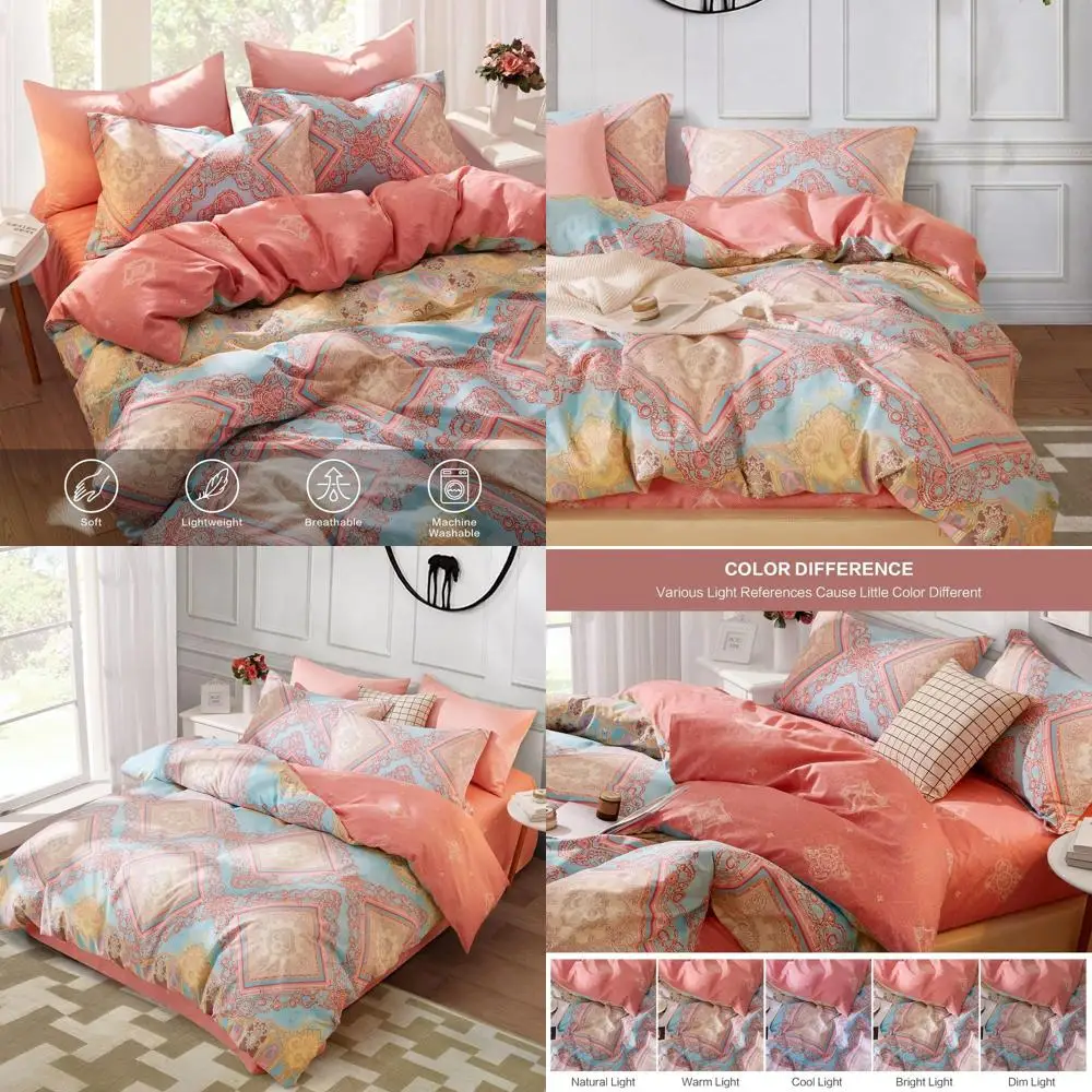 

Pink Boho-Style Cotton Duvet Cover Set - Full Size with 1 Cover & 2 Shams in Blue