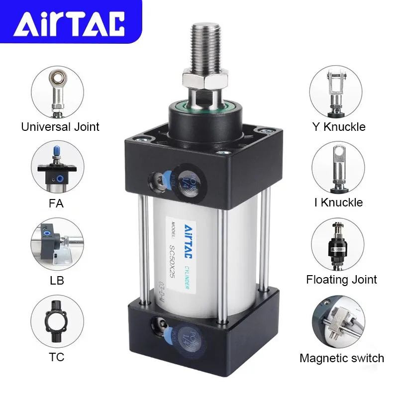 AIRTAC SC Standard Pneumatic Air Cylinder SC32/40/50/63/80/100/125/160mm 25/50/75/100/200/300/400/500mm Stroke Double Acting
