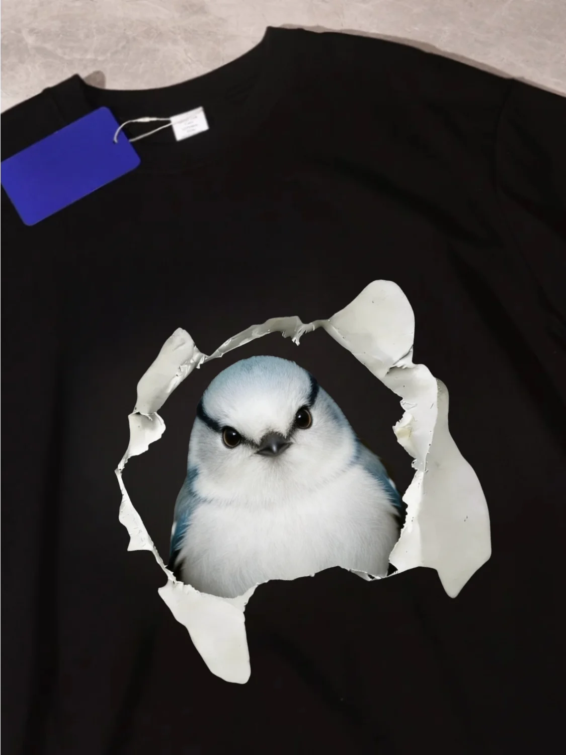Cotton Bird Watching Cute Break Hole Grey Blue Mountain Thrush Outdoor Pet Bird Guide Unisex Casual Short Sleeve T-Shirt