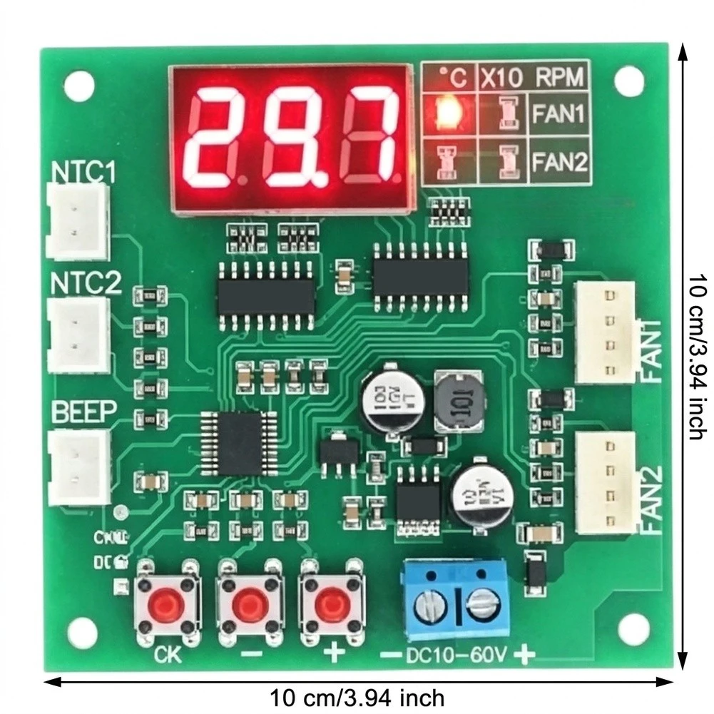 For PWM Fan Controller Board DC 8-60V Dual Channel for Brushless Fans with Programmable Start Temp and Min RPM