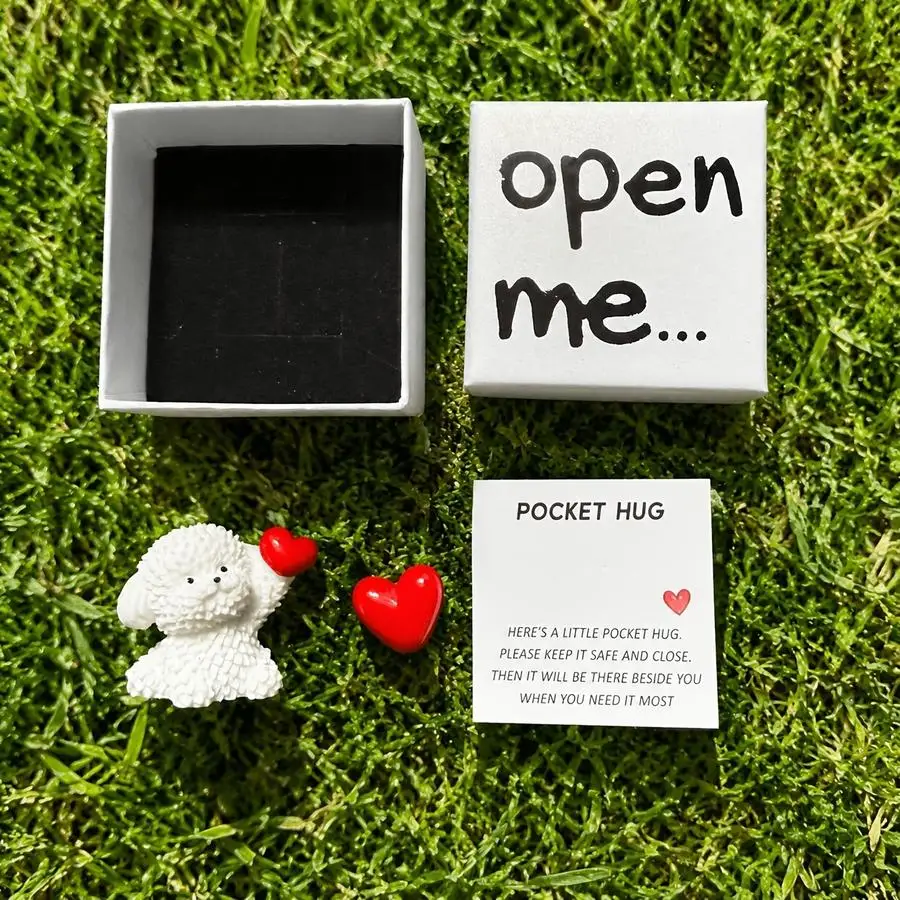 1/5/10/20/50/100pcs Set (Box And Card And Resin Heart-Shaped Puppy And Resin Heart) Surprise Party Gift Box with Heart-Shaped Pu
