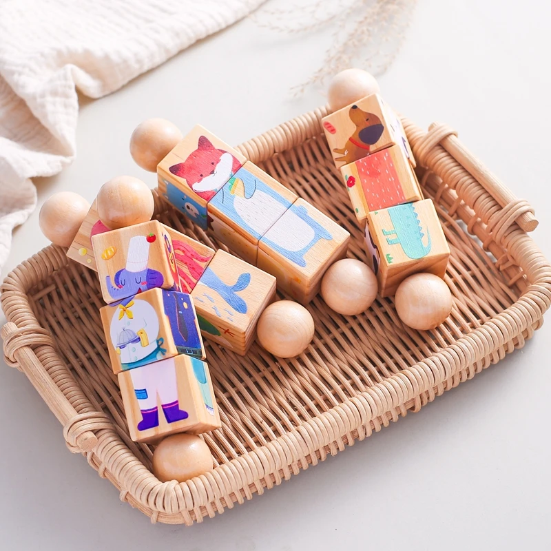 1pc Baby Wooden Rattle Toys Rotating Animal Matching Newborn Soothing Toy 0 12 Months Rotating Puzzle Montessori Toys for Babys