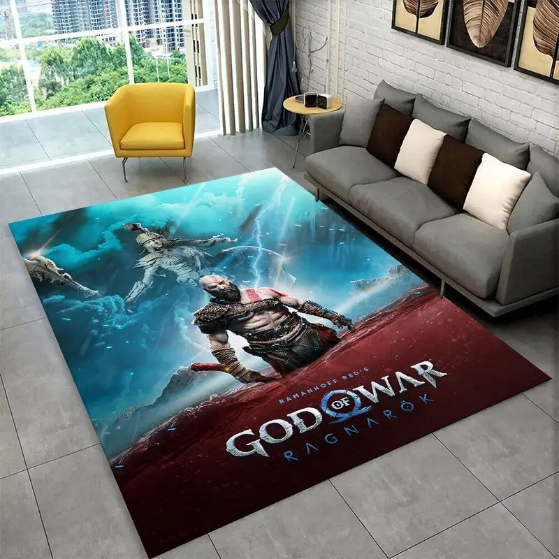 Retro God of War Game Kratos Carpet Rug for Bedroom Living Room Sofa Playroom Doormat Home Decor,Kid Area Rug Non-slip gift