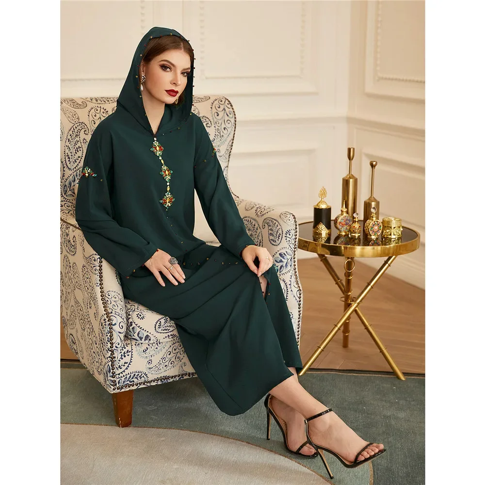 

Women Long Dress Diamonds Luxury Abayas Muslim Maxi Robe Islamic Robe Gown Dubai Kaftan Djellaba Jalabiya Caftan Marocain Femme