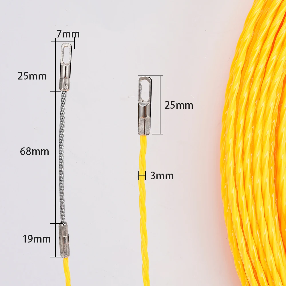 Extractor de Cable de 3mm, 10-50M, carrete de cinta de pescado, conducto de alambre de pared de Metal de fibra de vidrio para telecomunicaciones, herramienta de conducto de alambre de pared eléctrico