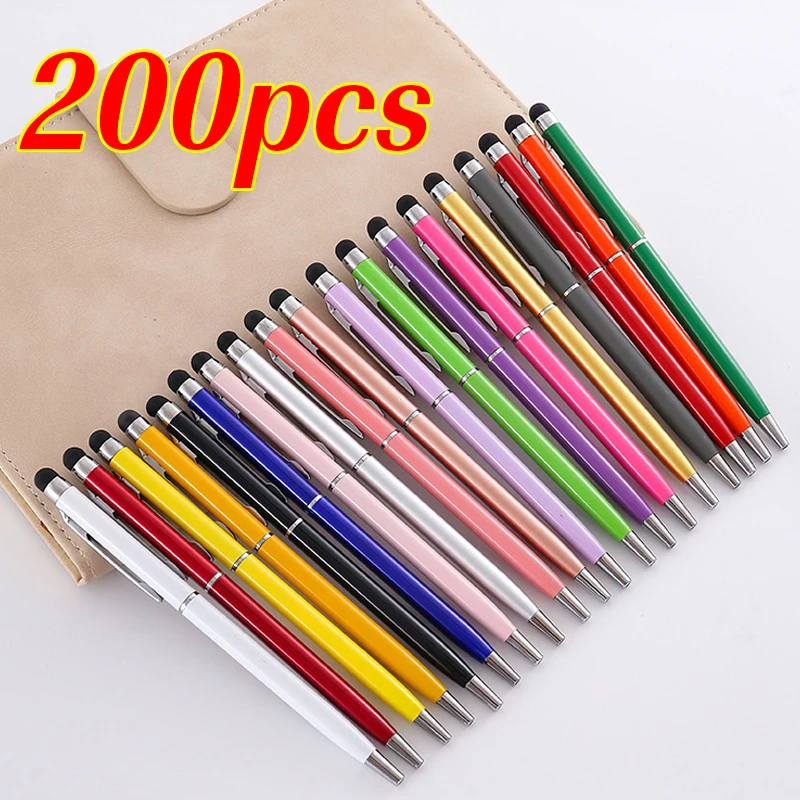 

200 Pcs Metal 2-in-1 Stylus Universal Ballpoint Pen Custom Logo Text Engraving Office School Advertising Pen Engraved Name Text