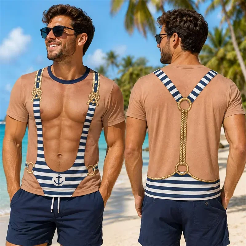 Funny Muscle Body 3D Printed T-shirt Mens Designer Clothes Streetwear Short Sleeve Top Tees Ugly Chest Hair T Shirt Clothing