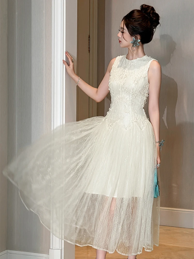 Elegante Zoete Tule Jurk Vrouwen Sexy Sheer Mesh Splice Vest Swing Gewaad Vrouwelijke Avondfeest Vestidos Prachtige Baljurk mujer