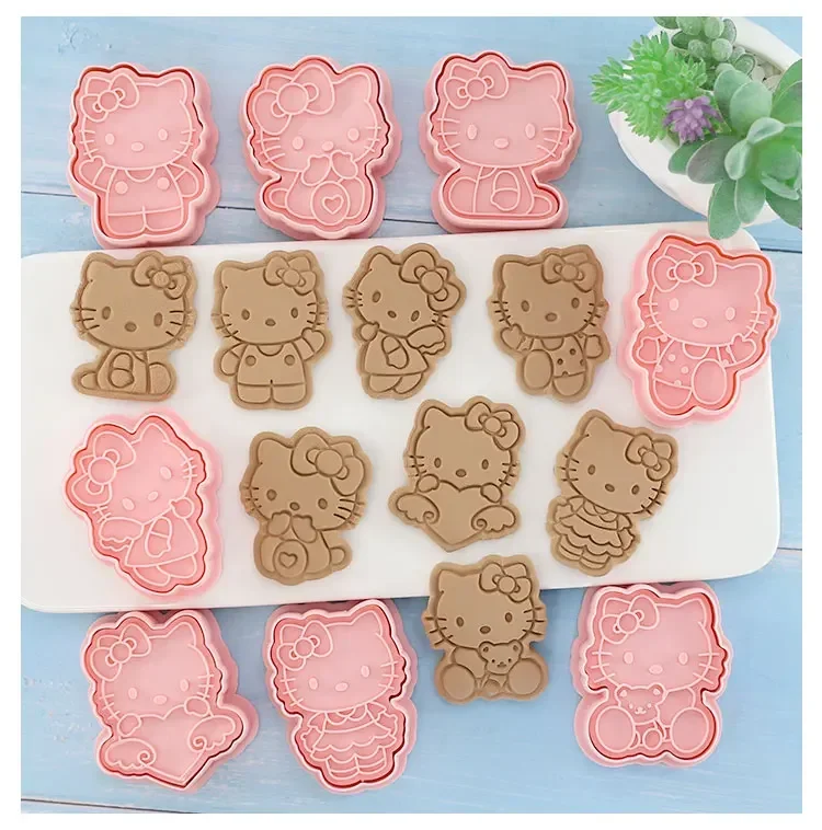 Hello Kitty Creatief Stripfiguur Koekjesmes Diy Broodvorm Stempelen Embossing Cake Mal Bakgereedschap Speelgoed