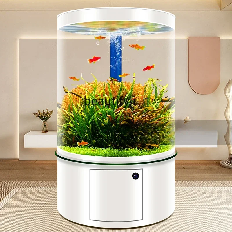 Cylindrical Glass Fish Tank Living Room Floor Fish Globe Bottom Filter Aquarium Full round Large