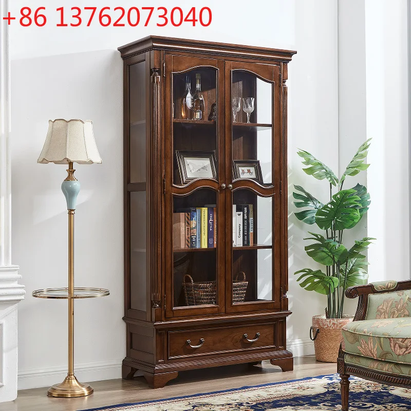 

American all-solid wood wine cabinet retro living room TV side cabinet European display cabinet
