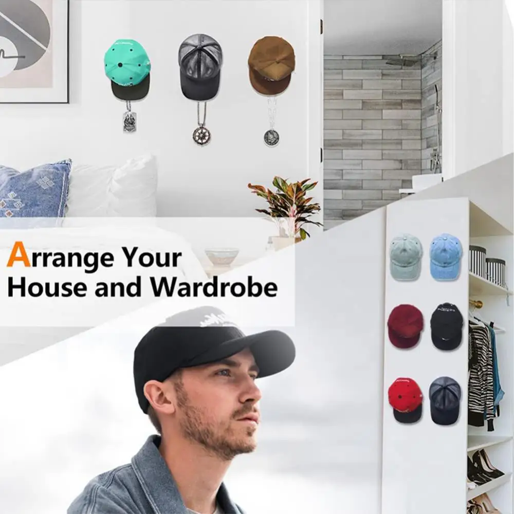 Baseball Cap Rack Hat Hooks Wall Mounted Baseball Cap Hanger Punch Free Hat Holders Clothes Hanging Organizer Hook For Door Wall